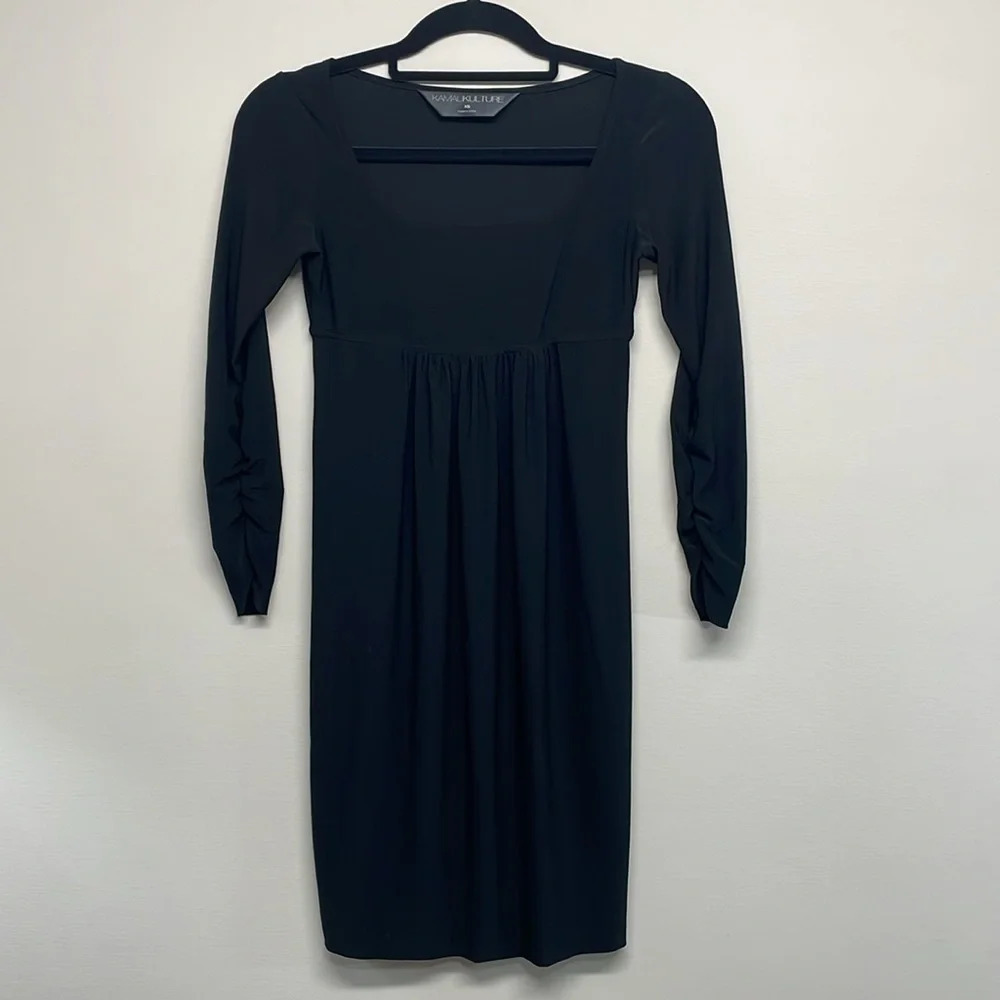 KamaliKulture Empire Waist Long Sleeve Ruched Sleeve Black Dress XS